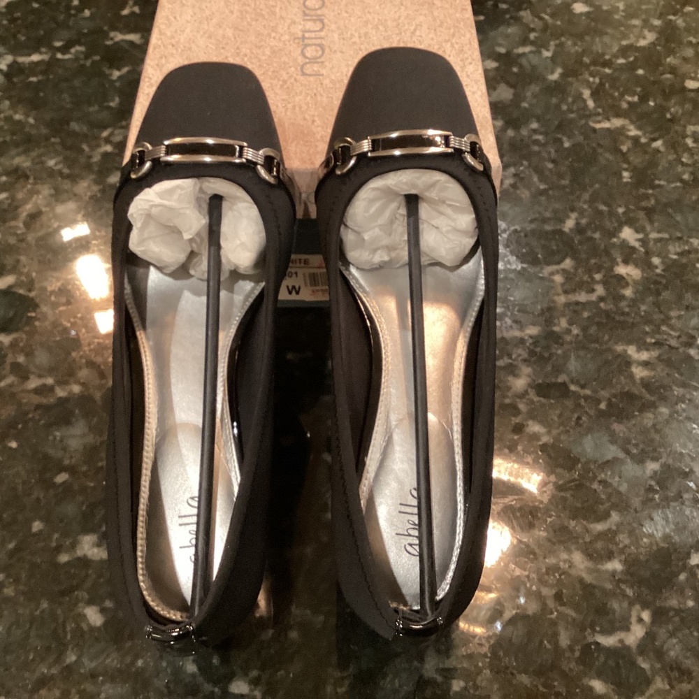 NEW, Abella black slip on low wedge shoe, size 8.5W